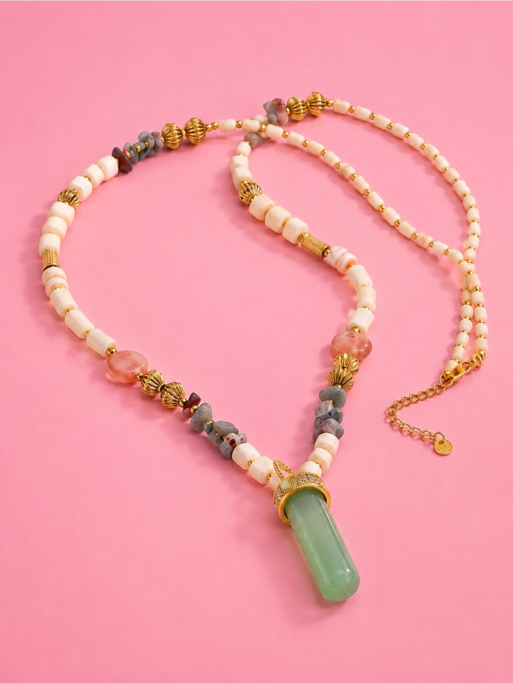 Green Jade Beaded Artisan Long Necklace - Picture 3 of 15